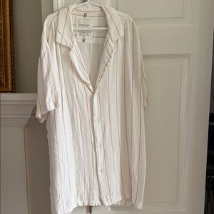 Denim & Flower Ricky Singh Cream Short-Sleeve Button-Up with Tan Stripes